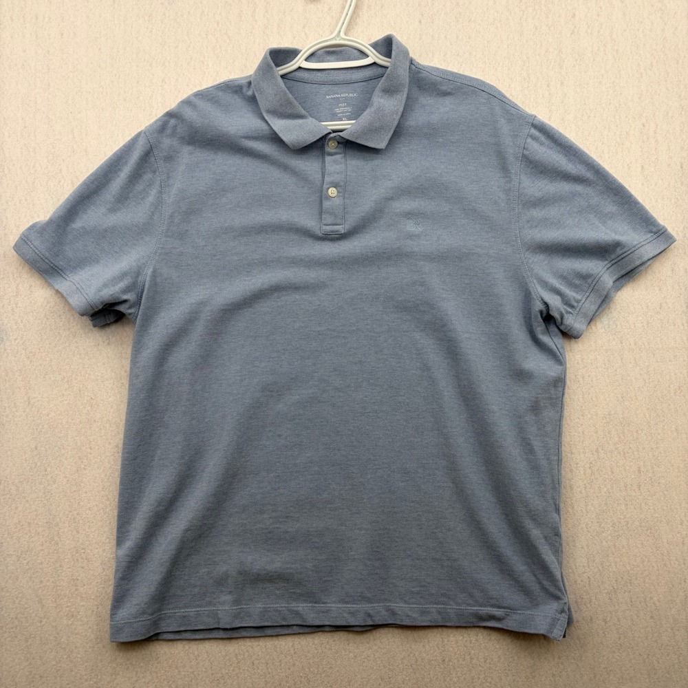 Banana Republic Mens XL Blue Organic Cotton Pique Short Sleeve Polo Shirt Logo